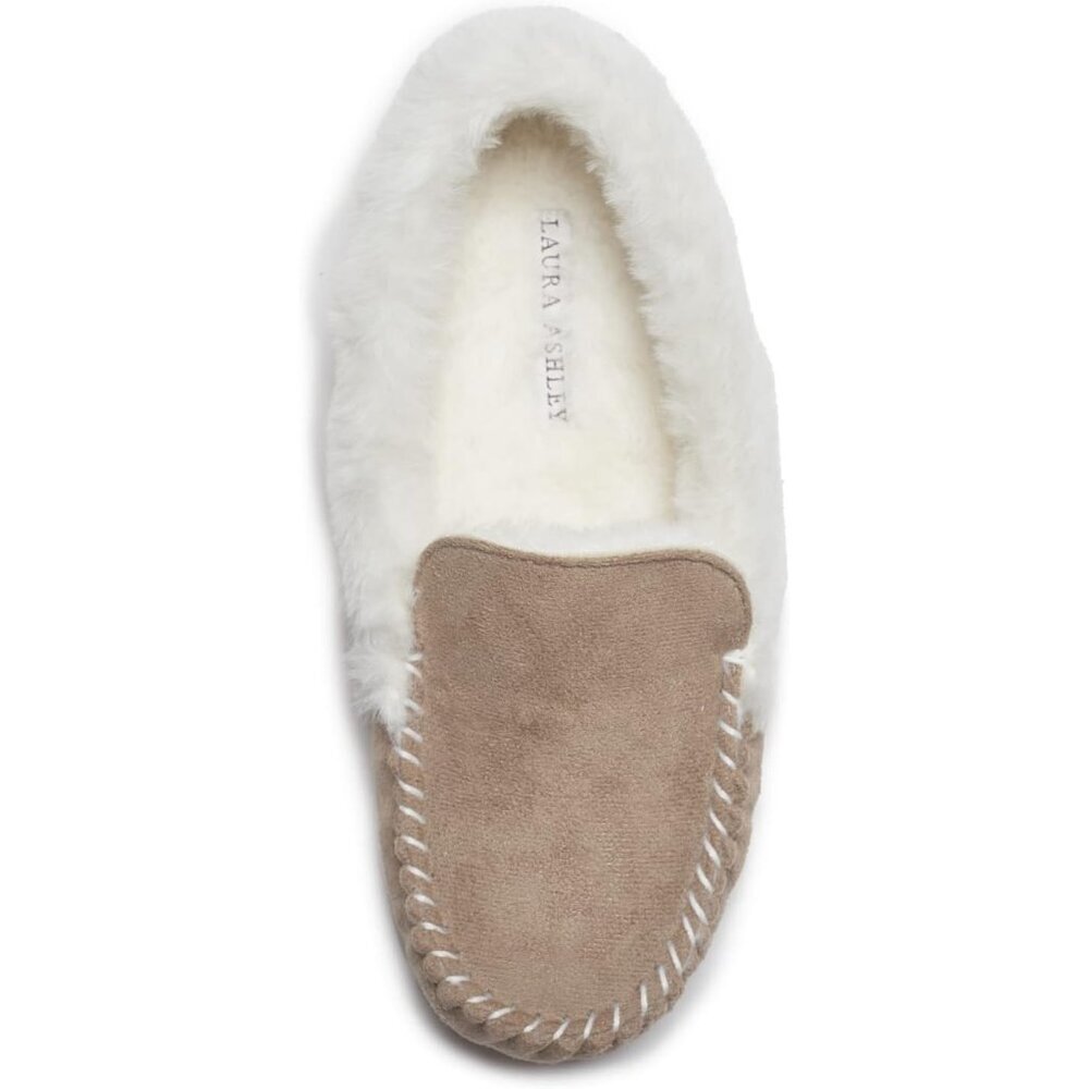 Women's White Tan Memory Foam Warm Fuzzy Rubber Faux Fur Slippers Boot Shoes